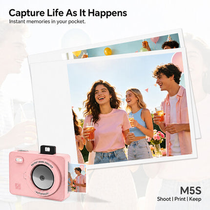 Hanin M5S Cámara Instantánea Rosa con Kit de Película 20 Exposiciones 2MP 300 dpi