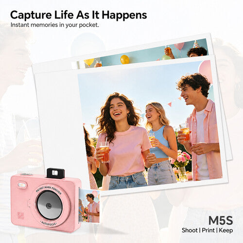 Hanin M5S Cámara Instantánea Rosa con Kit de Película 20 Exposiciones 2MP 300 dpi