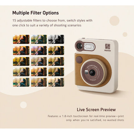 Cámara Instantánea Hanin M6 Pro 2MP Pantalla 1.8" Kit de Películas 20 Exp. Marrón