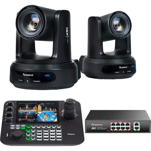 Tenveo UHD 4K Kit PTZ 2 Cámaras Zoom 20x Controlador con Joystick 7"