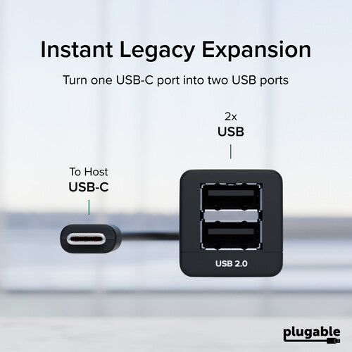 Plugable USB-C a Hub Dual USB-A 2.0 con cable de 11.8 pulgadas USB 2.0