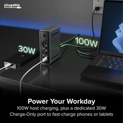 Plugable Docking Station USB-C 15 en 1 Triple Display 100W 2.5GbE