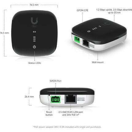 Ubiquiti WaveFiber ONU GPON 2.5G Ethernet PoE Montaje Pared