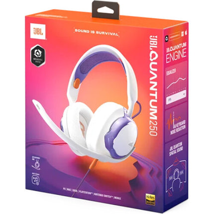 JBL Quantum 250 Auriculares para juegos blancos con drivers 50mm micrófono desmontable