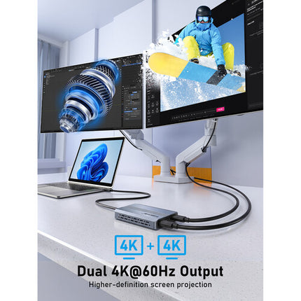Lemorele Estación de Acoplamiento USB-C 3 en 1 con 100W PD y Doble Salida 4K60