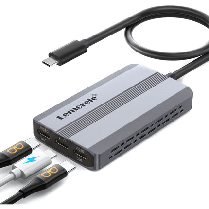 Lemorele Estación de Acoplamiento USB-C 3 en 1 con 100W PD y Doble Salida 4K60