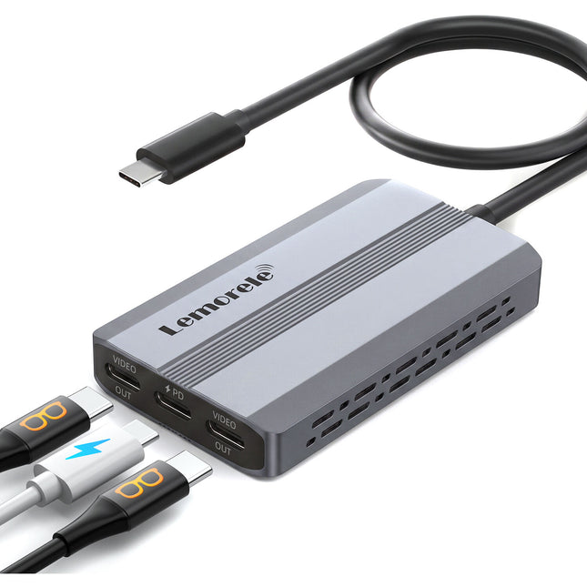 Lemorele Estación de Acoplamiento USB-C 3 en 1 con 100W PD y Doble Salida 4K60