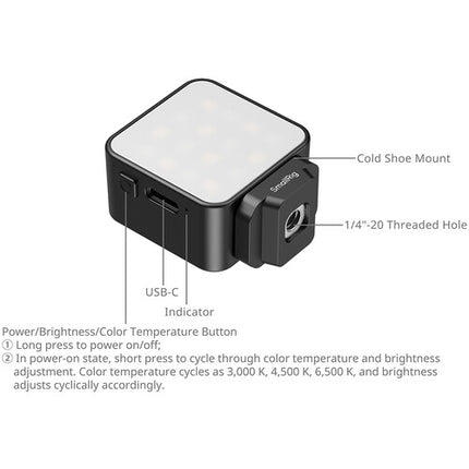 SmallRig LED Fill Light Luz de Relleno 500mAh USB-C 3 Modos de Color