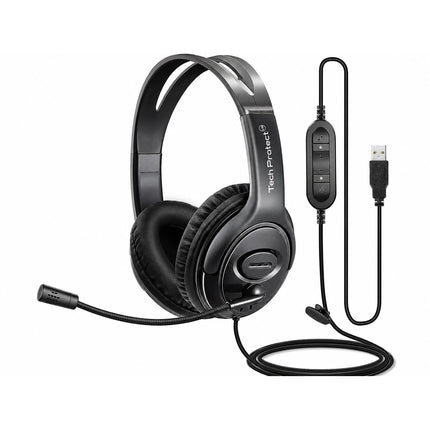 TechProtectus Auriculares USB Over-Ear con Cancelación de Ruido y Micrófono