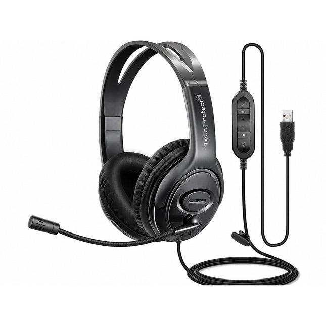 TechProtectus Auriculares USB Over-Ear con Cancelación de Ruido y Micrófono
