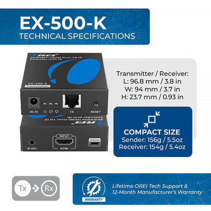 OREI EX-500-K Extensor HDMI 4K60 sobre IP con KVM IR 394 pies