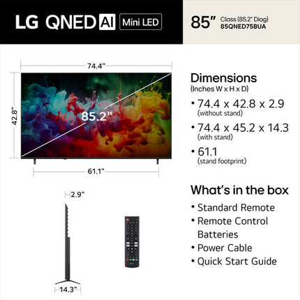 LG QNED75B TV Mini LED 85" 4K UHD HDR10 60Hz Smart TV