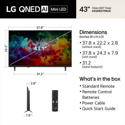 LG QNED75B TV Mini LED 43" 4K UHD HDR10 60Hz Smart webOS 26