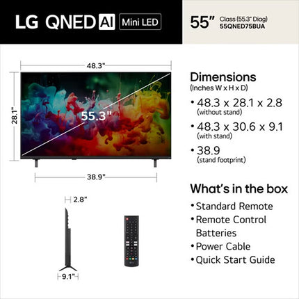 LG QNED75B TV Mini LED 55" 4K UHD HDR10 60Hz Smart webOS 26
