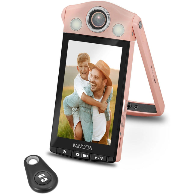 Minolta MN4KFLIP Cámara Vlogging 64MP 4K Pantalla Táctil 3.5 Pulgadas Rosa