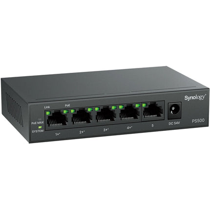 Synology PS500 Switch Gigabit 5 Puertos 4 PoE+ 60W Presupuesto de Energía