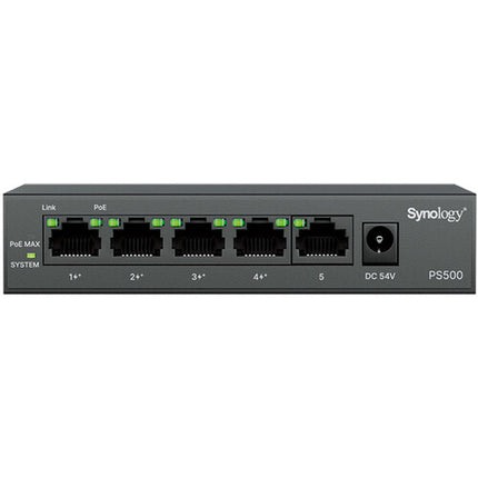 Synology PS500 Switch Gigabit 5 Puertos 4 PoE+ 60W Presupuesto de Energía