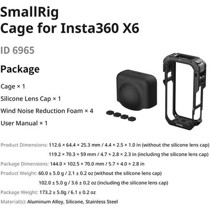SmallRig Jaula de Aluminio para Cámara Insta360 X6 con Soporte y Funda de Silicona