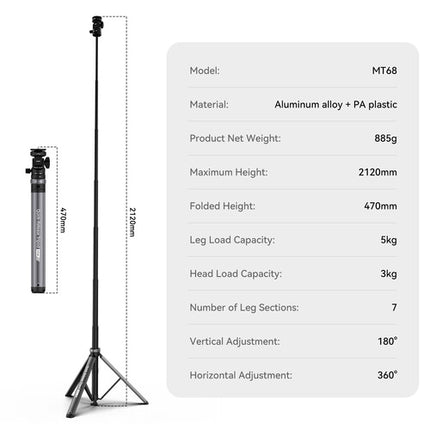COMAN MT68 Trípode para Luz 83.4" Capacidad 6.6 lb con Liberación Rápida