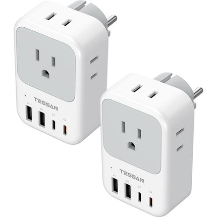 Tessan Adaptador de Viaje US a DE 2-Pack 20W USB-C PD Compacto