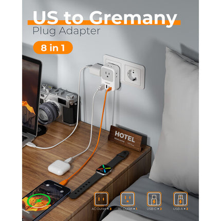 Tessan Adaptador de Viaje US a DE 2-Pack 20W USB-C PD Compacto