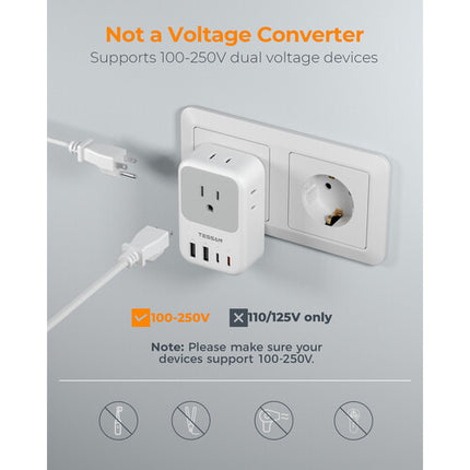 Tessan Adaptador de Viaje US a DE 2-Pack 20W USB-C PD Compacto
