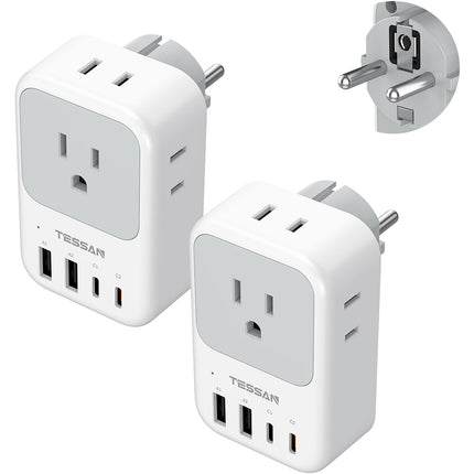 Tessan Adaptador de Viaje US a DE 2-Pack 20W USB-C PD Compacto