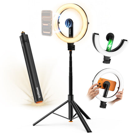 KraftGeek GlowRing Luz Anillo LED Portátil 10" con Trípode Ajustable 26-76