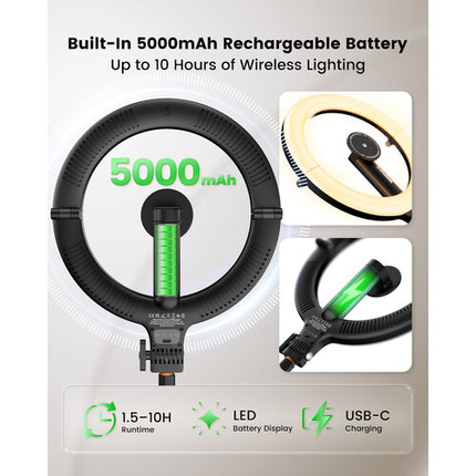 KraftGeek GlowRing Luz Anillo LED Portátil 10" con Trípode Ajustable 26-76