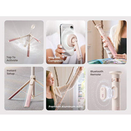 KraftGeek Trípode Magnético para Smartphone Rosa Ombre Altura Ajustable 13-66" Bluetooth Remoto
