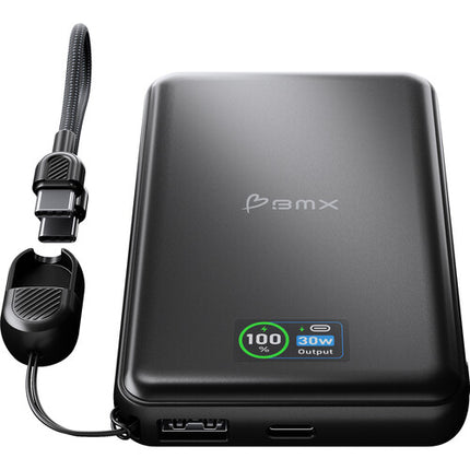 BMX SolidSafe Power Bank portátil 10000mAh 30W USB-C USB-A pantalla LCD aluminio