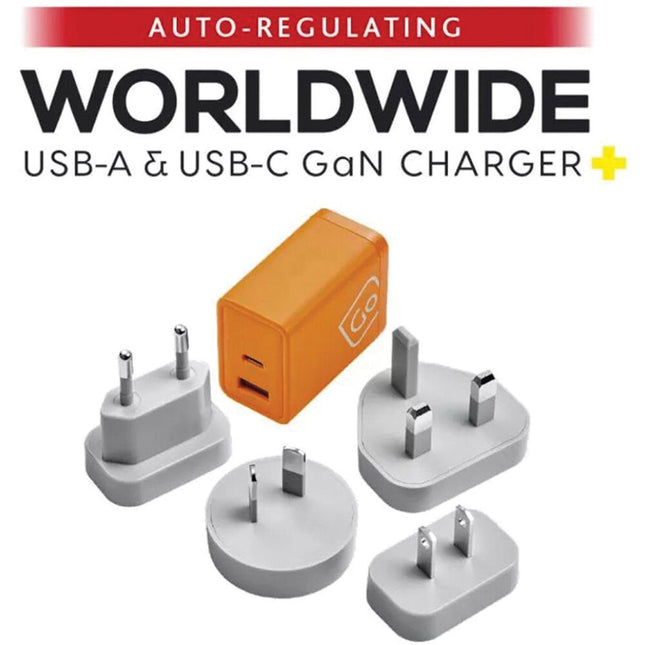 Worldwide Cargador GaN USB-C 65W USB-A 18W con enchufes y estuche