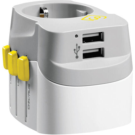 Adaptador Internacional Mundial con 2 Puertos USB-A 12W y Euro