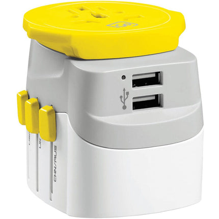 Adaptador Internacional Mundial con 2 Puertos USB-A 12W y Euro