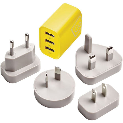 Worldwide Cargador USB-A 3 Puertos 21W con Enchufes y Estuche