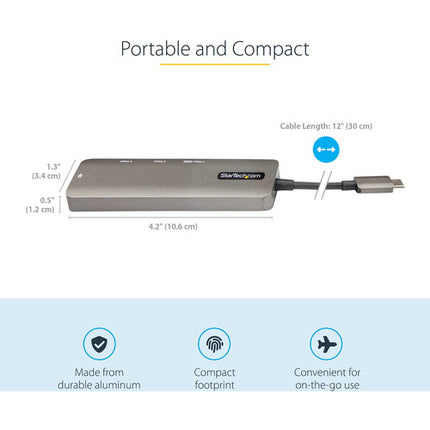 StarTech Hub USB 4 Puertos con HDMI 4K60 Cable USB-C 12" 100W