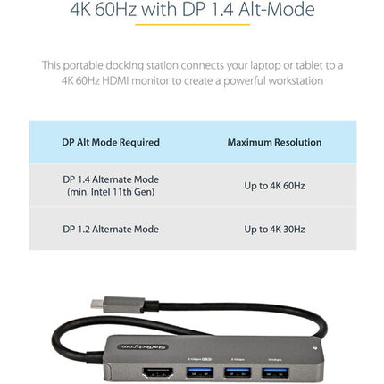 StarTech Hub USB 4 Puertos con HDMI 4K60 Cable USB-C 12" 100W