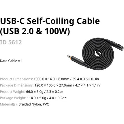 SmallRig Cable USB-C 2.0 Magnético Autoenrollable 100W 1.2m Nylon