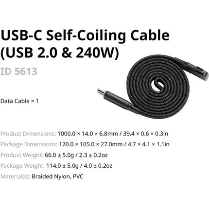 SmallRig Cable USB-C 2.0 Magnético Autoenrollable 240W 39.4