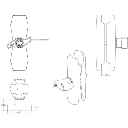 RAM Mounts Brazo Doble para Bolas D Tamaño 8.44 Pulgadas 6 lb