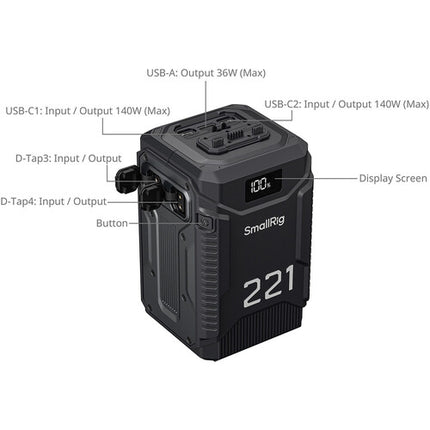 SmallRig T221 Batería V-Mount IP54 221Wh 14.8V con Cable USB-C 240W