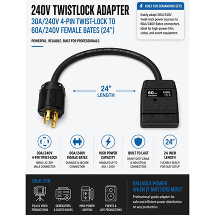 IndiPRO Tools Adaptador 240V Twist-Lock a Female Bates 24" 30A 4-Pin