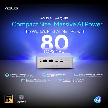 ASUS Ascent QN10 Mini PC AI Snapdragon 32GB RAM 512GB SSD Windows 11