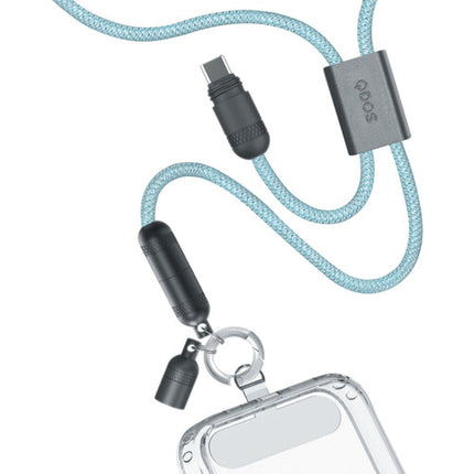 QDOS PowerLoop Cable USB-C 2.0 60W 3.9' Azul con Lanyard y Mosquetón