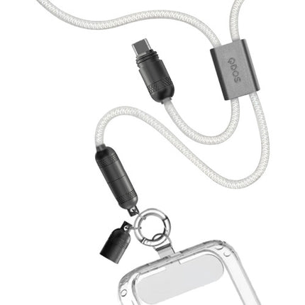 QDOS PowerLoop Cable USB-C 2.0 60W 3.9' Blanco con Lanyard y Mosquetón