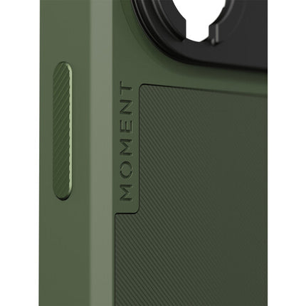 Moment Funda Cámara para iPhone 18 Pro Olive con Protección AirFlex y Montura T-Series
