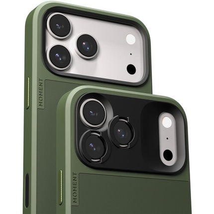 Moment Funda Cámara para iPhone 18 Pro Olive con Protección AirFlex y Montura T-Series