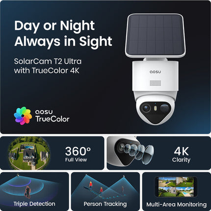 aosu SolarCam T2 UHD 4K Sistema Solar 4 Cámaras Visión Nocturna Color