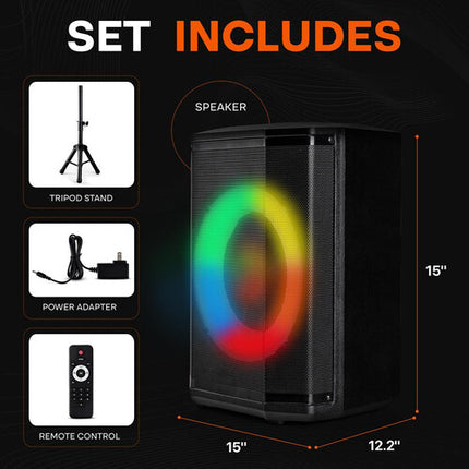 Pyle Pro 120W Altavoz Bluetooth Portátil 8" Woofer con Trípode y Control Remoto