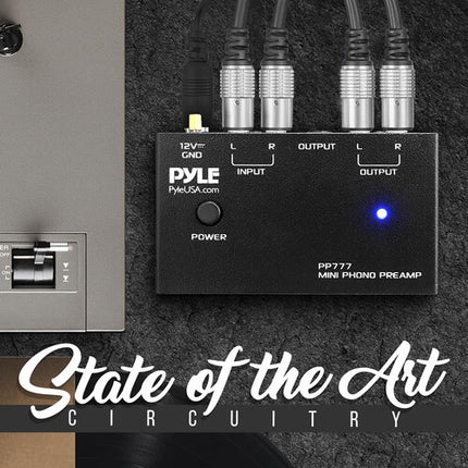Pyle Pro PP777 Mini Previo Fonográfico RCA con Adaptador 12 VDC
